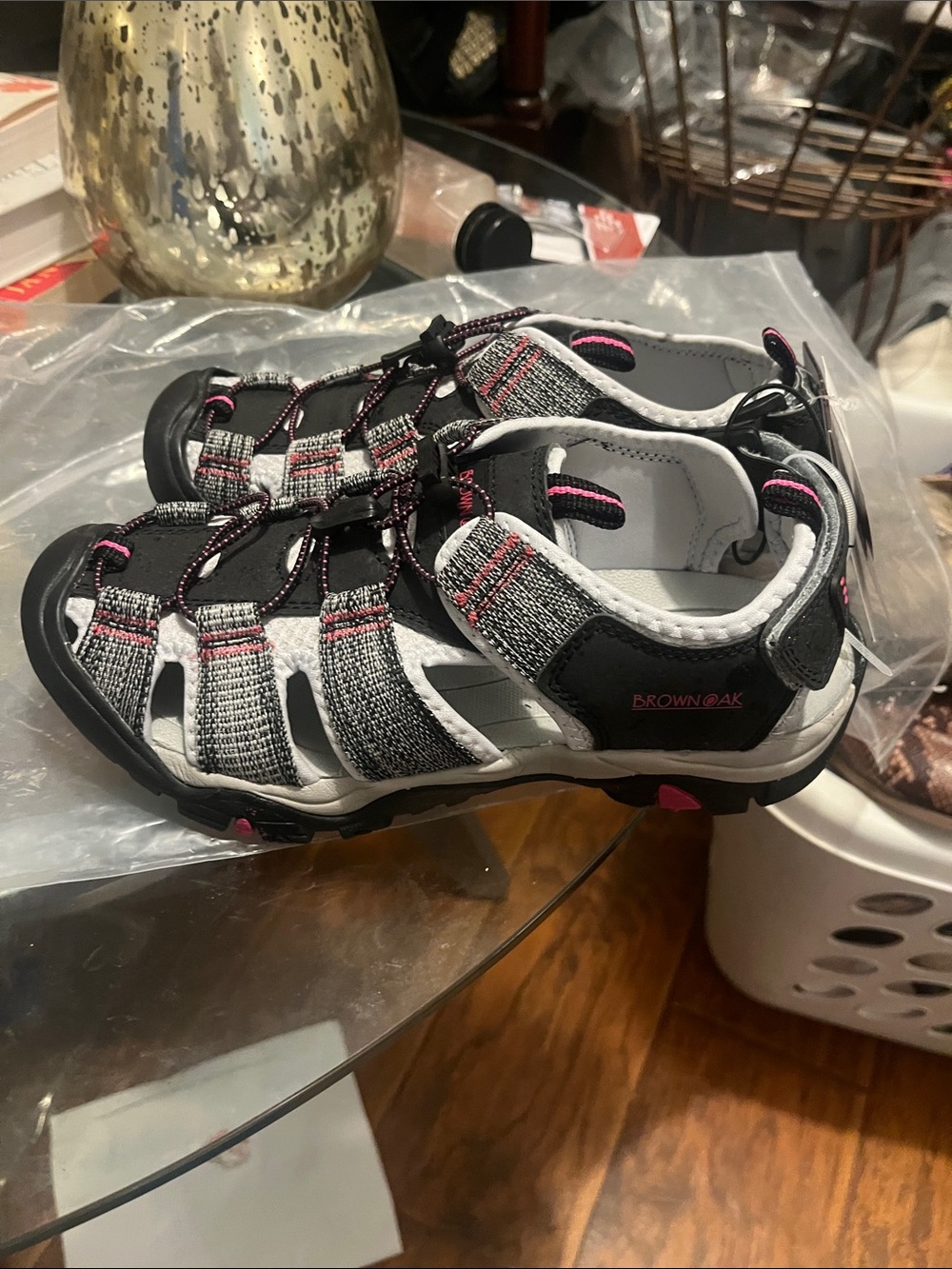Women's Black & Gray Outdoor Sport Sandals with Pink Accents